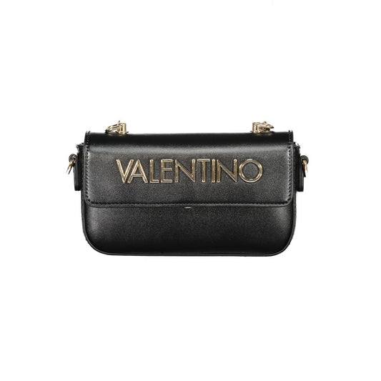 Mario Valentino Black Polyethylene Women Handbag with elegant chain and logo, embodying luxury and eco-conscious fashion.