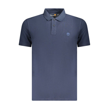 Timberland Blue Cotton Men Polo Shirt - short sleeve, organic cotton, signature embroidery logo, perfect for casual outings.