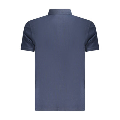 Back view of Timberland Blue Cotton Men Polo Shirt made from 100% organic cotton, featuring iconic embroidered logo.
