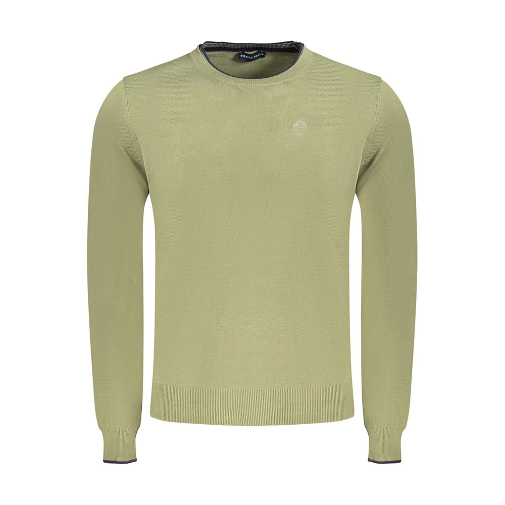 North Sails Green Cotton Men Sweater with crew neck and logo embroidery, featuring high-quality craftsmanship and classic contemporary style.