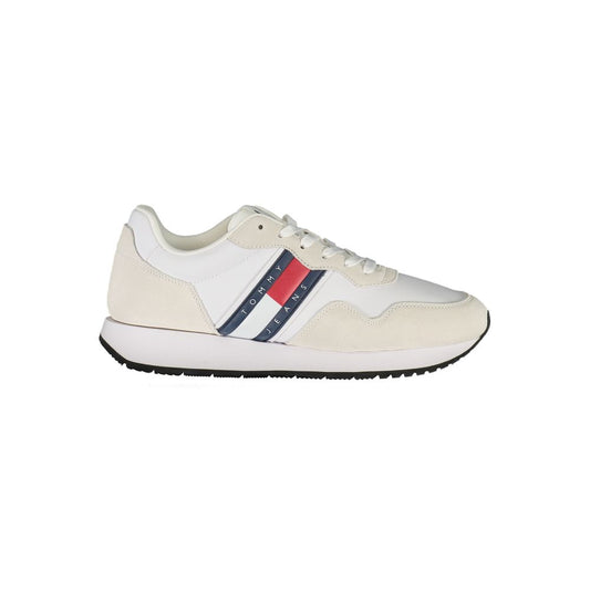 Tommy Hilfiger White Leather Men Sneaker with iconic logo and stylish design.
