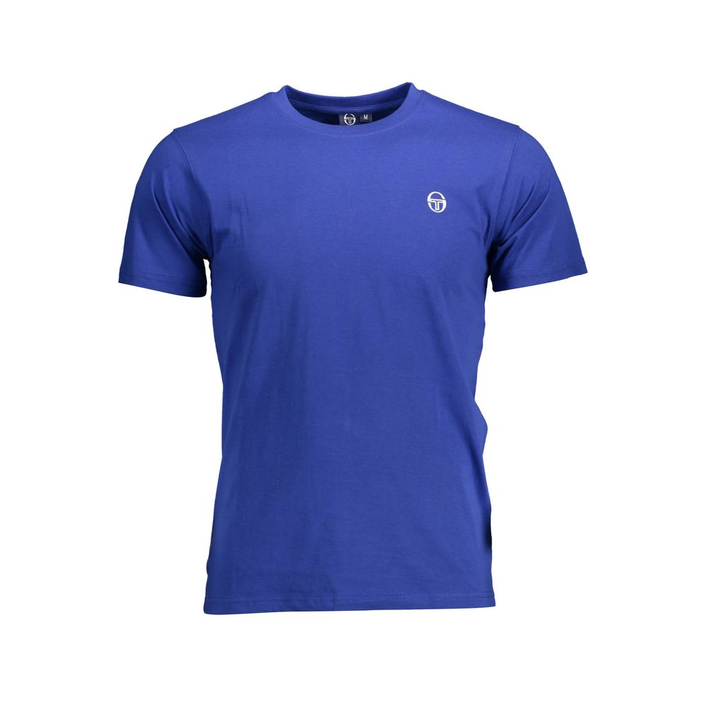 Sergio Tacchini Blue Cotton Men T-Shirt with crew neck and iconic logo, showcasing sleek sophistication and timeless style.