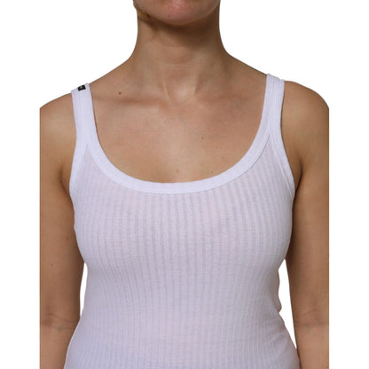 Dolce & Gabbana White Cotton Round Neck Sleeveless Tank Top