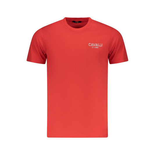 Cavalli Class Red Cotton Men T-Shirt with crew neck and logo, stylish short-sleeved design.