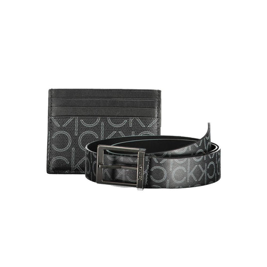 Calvin Klein Black Polyethylene Mens Wallet and belt set with iconic logo and modern design