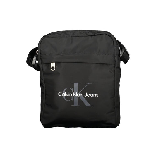 Calvin Klein Black Polyester Men Shoulder Bag with adjustable strap and zip closure, featuring recycled materials and stylish design.