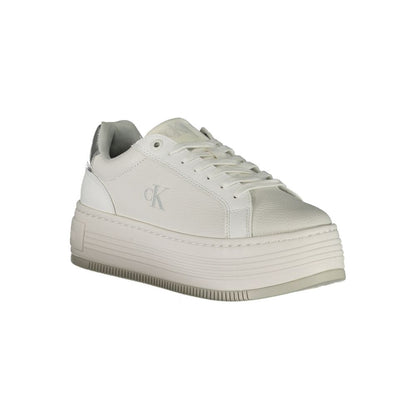 Calvin Klein White Leather Women Sneaker with wedge heel and silver accents for style and comfort