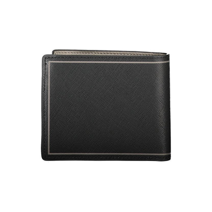Tommy Hilfiger Black Leather Wallet with two compartments, coin purse, card slots, and contrast details featuring logo.