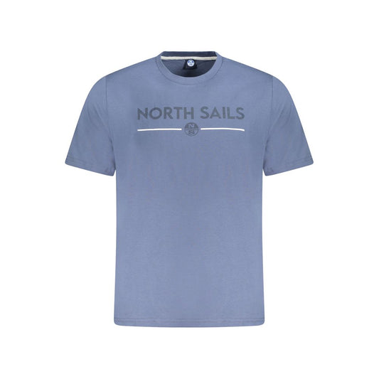 North Sails Blue Cotton Men T-Shirt with bold logo print, short sleeves, and crew neck design. Perfect for casual and stylish wear.