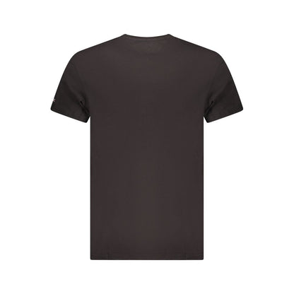 Back view of Tommy Hilfiger Black Cotton Men T-Shirt, featuring sleek design and iconic logo for modern fashion enthusiasts.