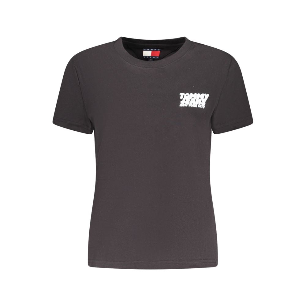 Tommy Hilfiger Black Cotton Women T-Shirt with logo, short sleeves, sustainable fashion, and stylish design.