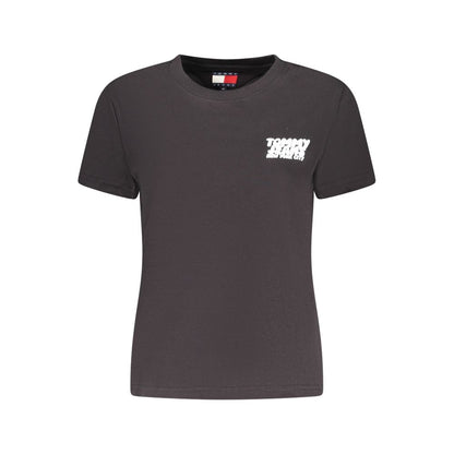 Tommy Hilfiger Black Cotton Women T-Shirt with logo, short sleeves, sustainable fashion, and stylish design.