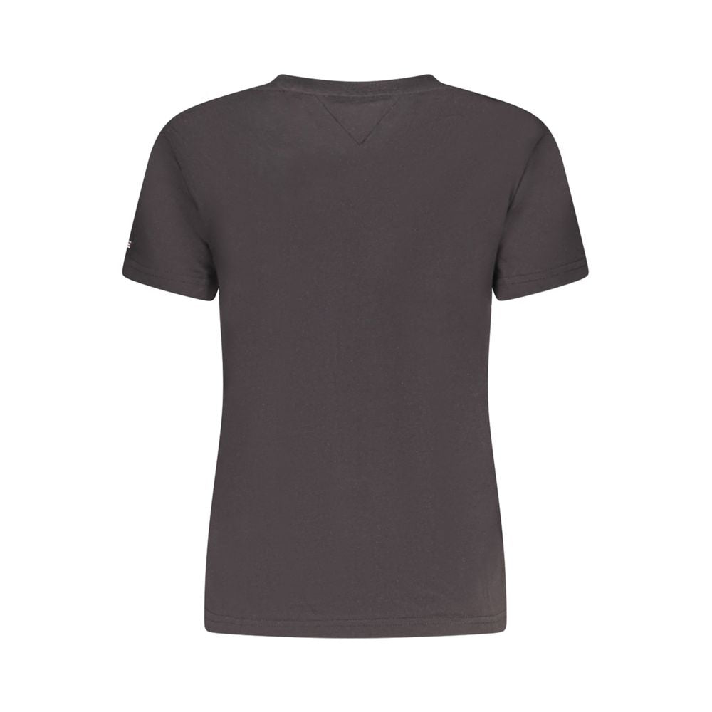 Back view of Tommy Hilfiger Black Cotton Women T-Shirt, featuring short sleeves and sustainable material.