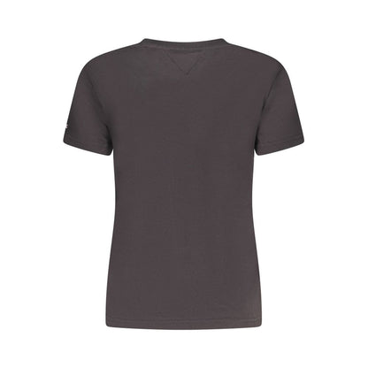 Back view of Tommy Hilfiger Black Cotton Women T-Shirt, featuring short sleeves and sustainable material.