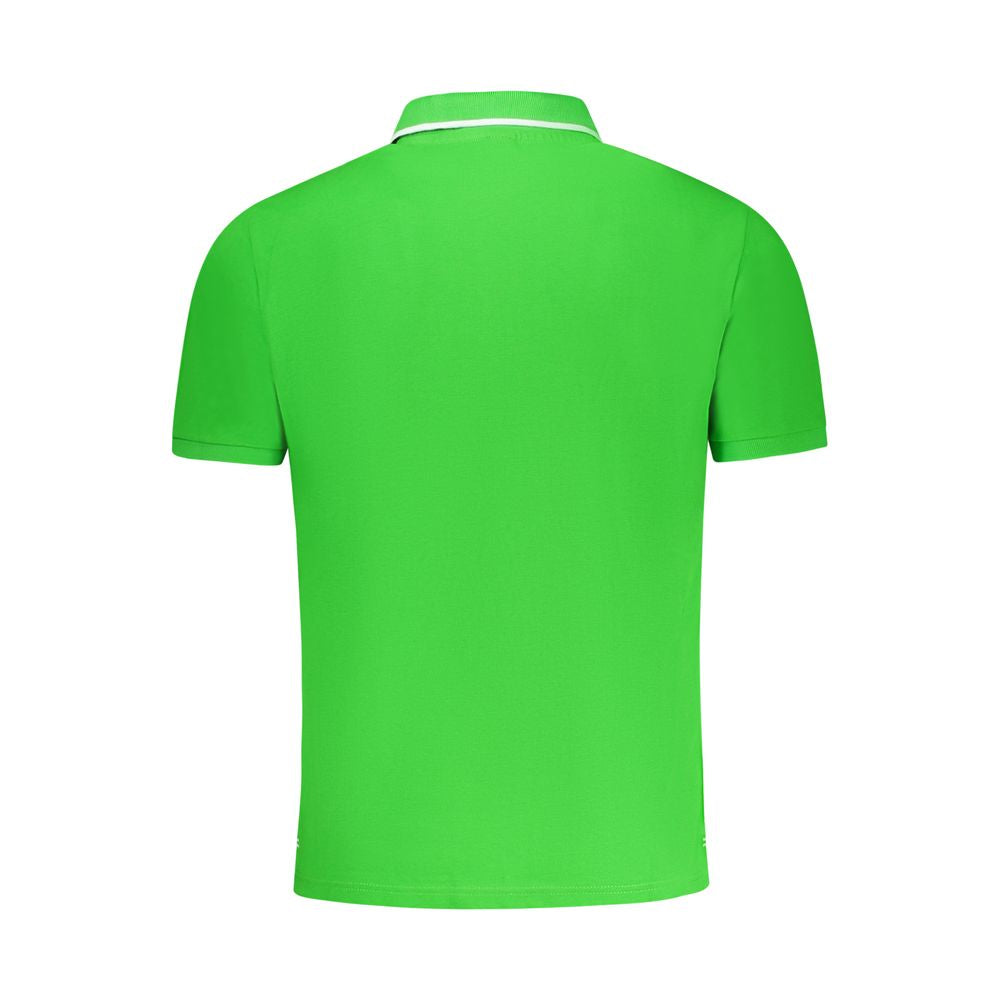 Back view of North Sails Green Cotton Men Polo Shirt with short sleeves, vibrant color, and contrasting collar details.