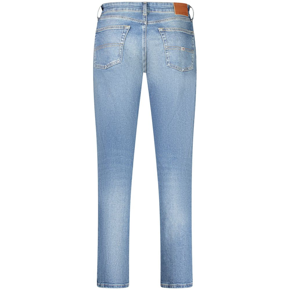 Tommy Hilfiger Blue Cotton Men Jeans back view showcasing washed effect and slim fit.