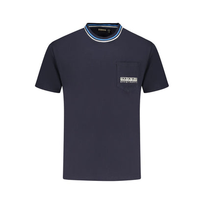 Napapijri Blue Cotton T-Shirt, relaxed fit, short sleeve, crew neck with pocket, contrasting details, and logo embroidery