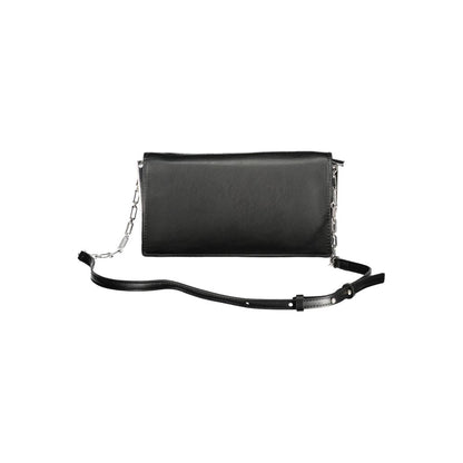 Calvin Klein Black Polyester Handbag with adjustable strap and two compartments, featuring a twist closure and recycled polyester material.