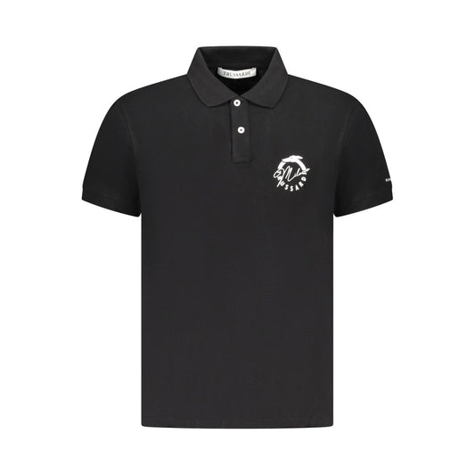 Trussardi Black Cotton Men Polo Shirt with short sleeves and two-button placket featuring iconic Trussardi logo on a sleek, elegant design.