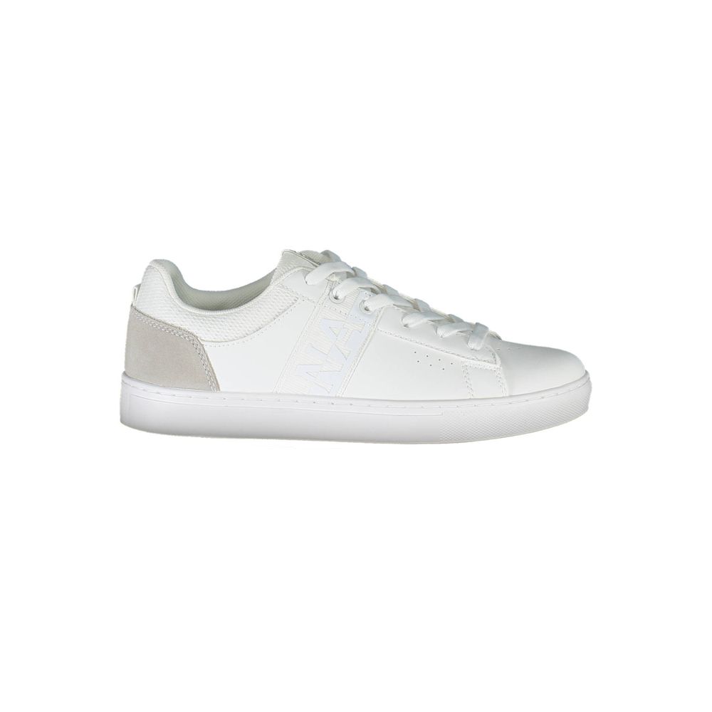 Napapijri White Leather Women Sneaker with contrasting details and prominent logo, designed for style-savvy athletes.