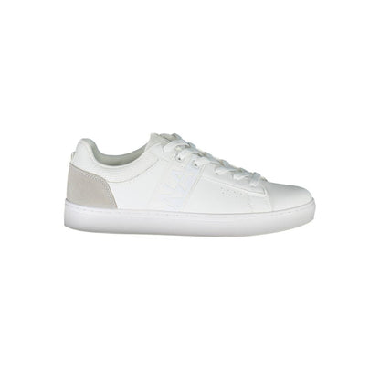 Napapijri White Leather Women Sneaker with contrasting details and prominent logo, designed for style-savvy athletes.