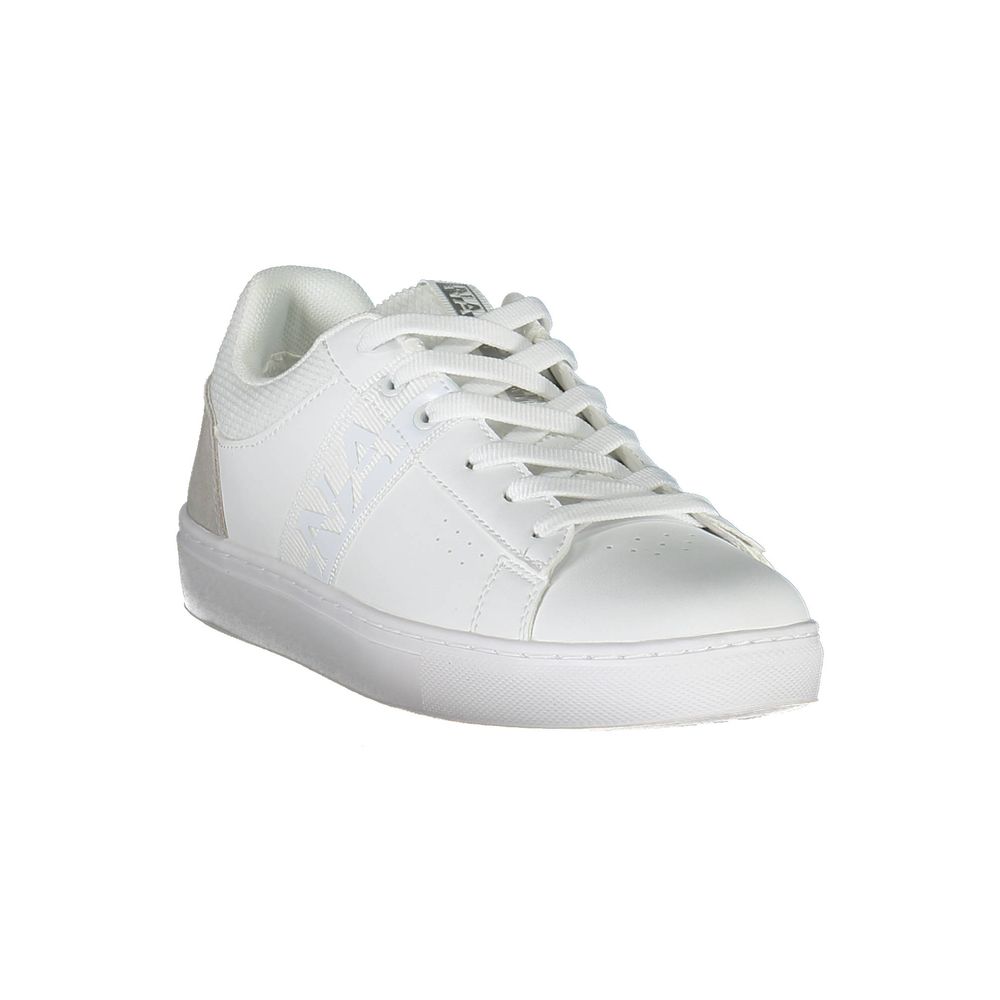 Napapijri White Leather Women Sneaker with contrasting details and logo, designed for style-savvy athletes, crafted for high-fashion and functionality.