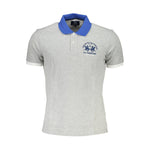 La Martina Brown Cotton Men Polo Shirt with blue collar and logo embroidery on chest