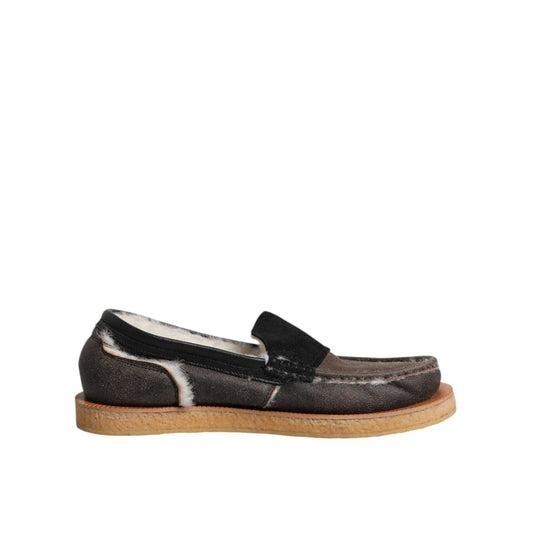 Dolce & Gabbana Brown White Calfskin Leather Loafers Shoes
