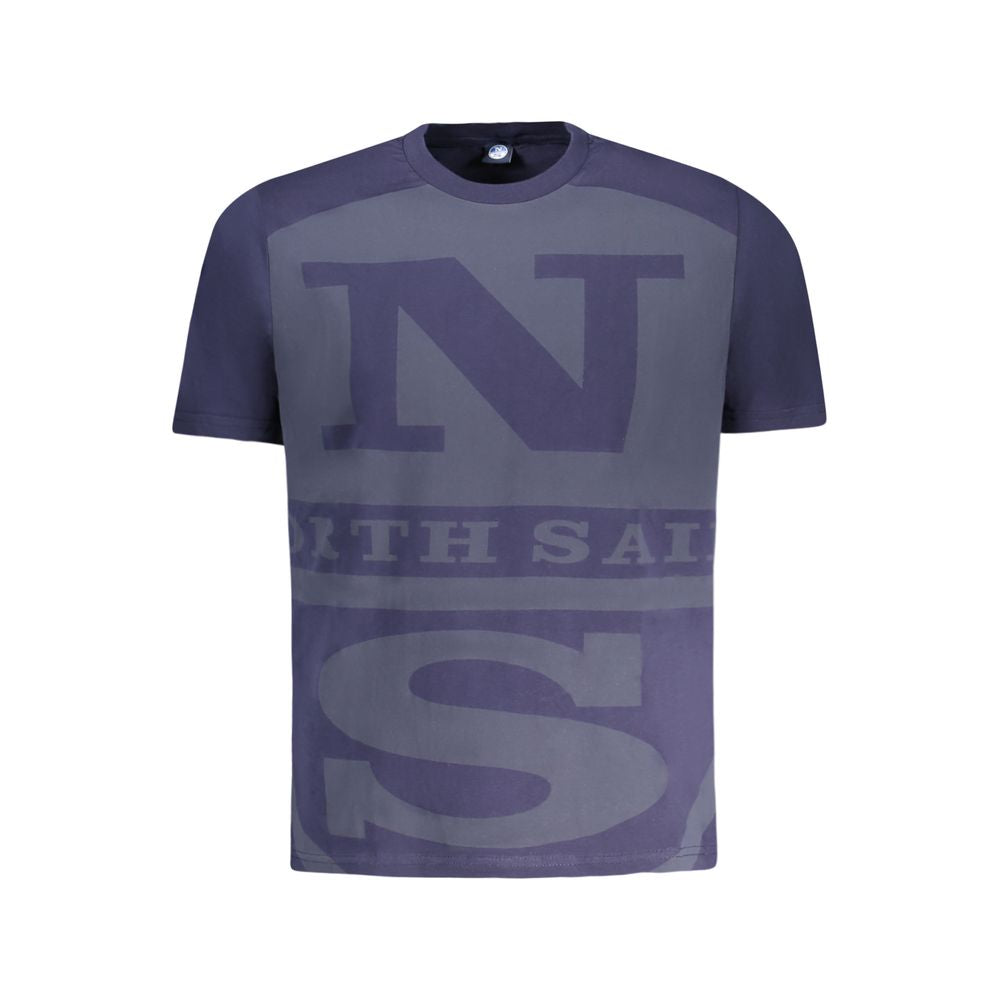 North Sails Blue Cotton Men T-Shirt with logo and print, short sleeve for comfort and style