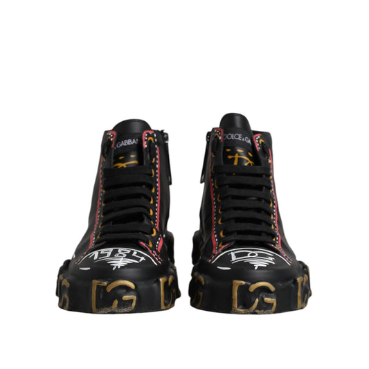 Dolce & Gabbana Black Leather Logo High Top Sneakers Shoes