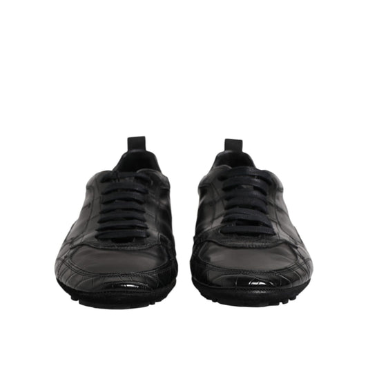 Dolce & Gabbana Black Exotic Leather Low Top Sneakers Shoes MV7353-39