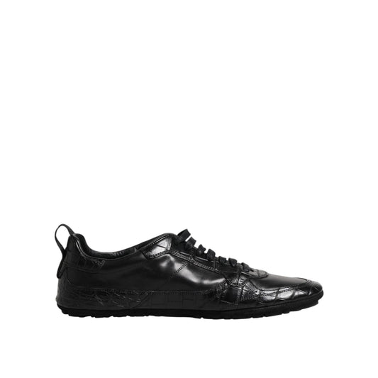 Dolce & Gabbana Black Exotic Leather Low Top Sneakers Shoes MV7353-39