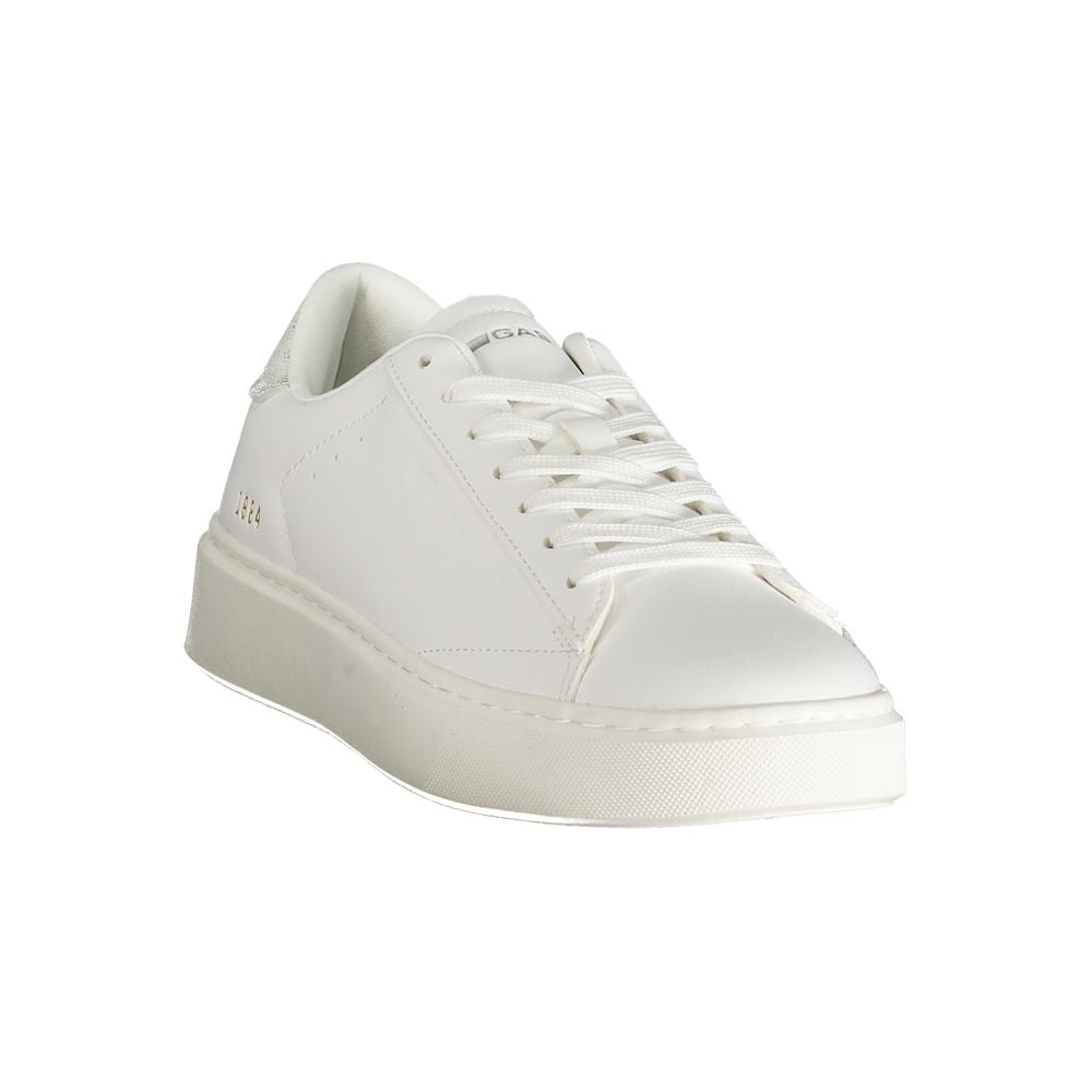 Gas White Polyester Women Sneaker with silver details and Gas logo, perfect for trendsetters seeking style and sportsmanship.