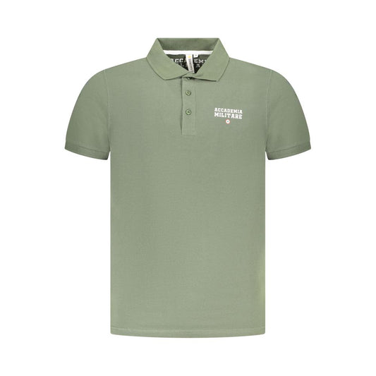 Accademia Militare Green Cotton Polo Shirt with short sleeves, tricolore detail, and logo print.