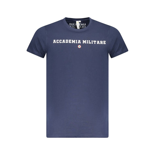 Accademia Militare Blue Cotton T-Shirt, short sleeve, crew neck, with logo print and contrast design.