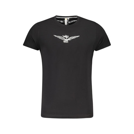 Accademia Militare Black Cotton T-Shirt with big eagle print, short sleeve, crew neck