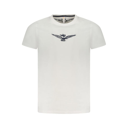 Accademia Militare White Cotton T-Shirt with Big Eagle Print, Short Sleeve, Crew Neck, Logo