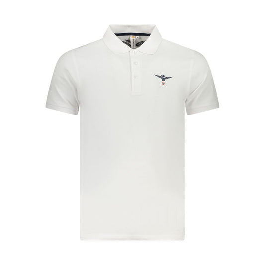 Accademia Militare White Cotton Polo Shirt with eagle logo, 3 buttons, short sleeves, and print detail.