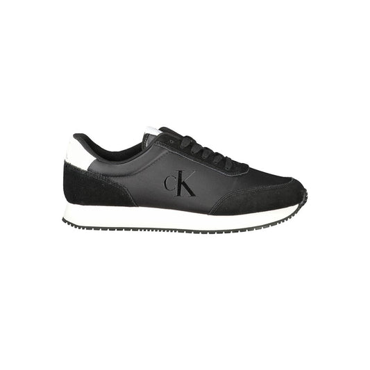 Calvin Klein Black Polyester Sneaker featuring laces, contrast details, removable footbed, and logo print