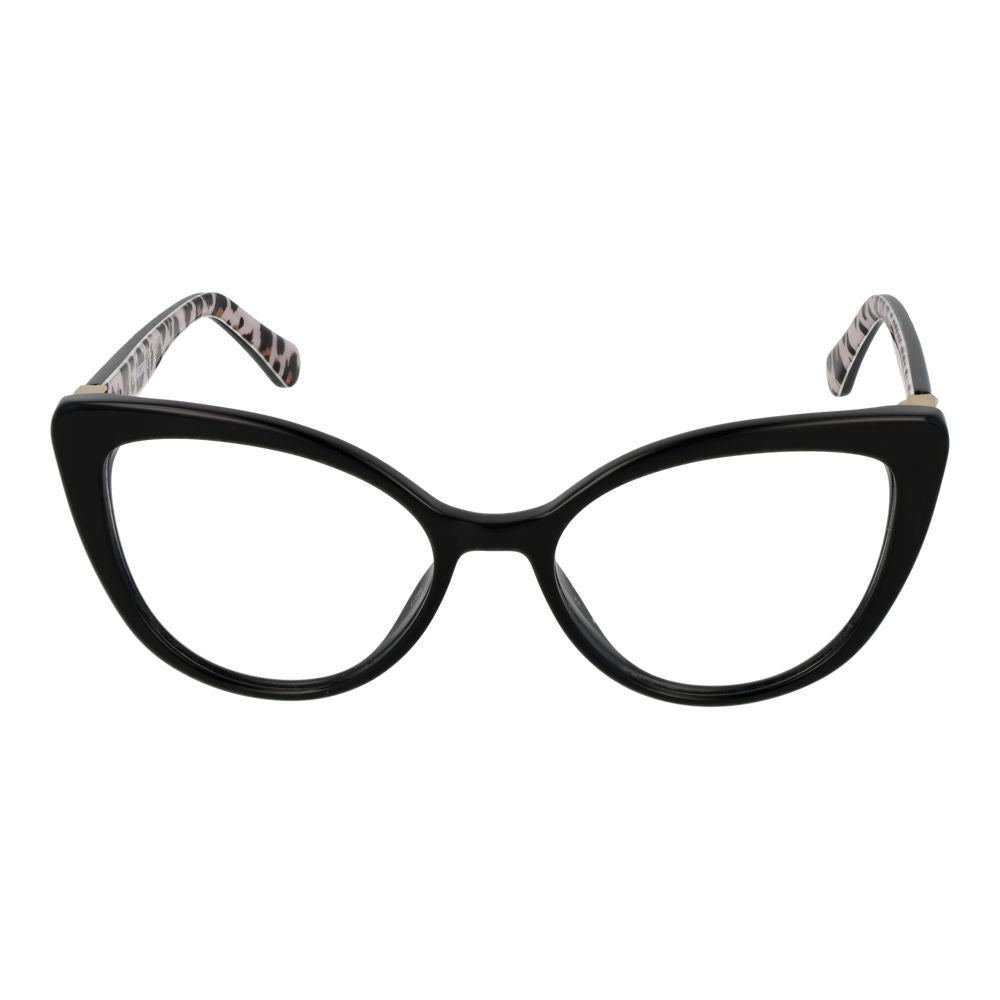 Love Moschino Black Women Glasses Frame with full-rim acetate black cat-eye design, includes branded case, no UV protection.