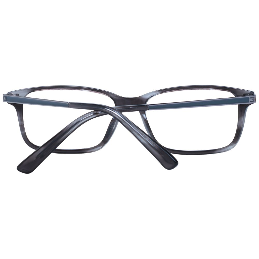 Guess Gray Men Glasses Frame, full-rim, grey acetate & metal, rectangle, demo lenses, size 55-16-145, includes branded case.
