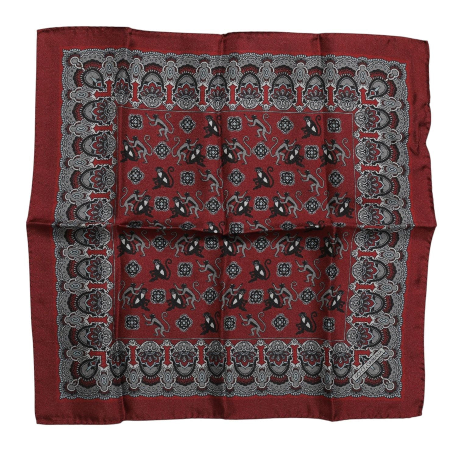 Dolce & Gabbana Maroon Monkey Print Silk Square Foulard Scarf