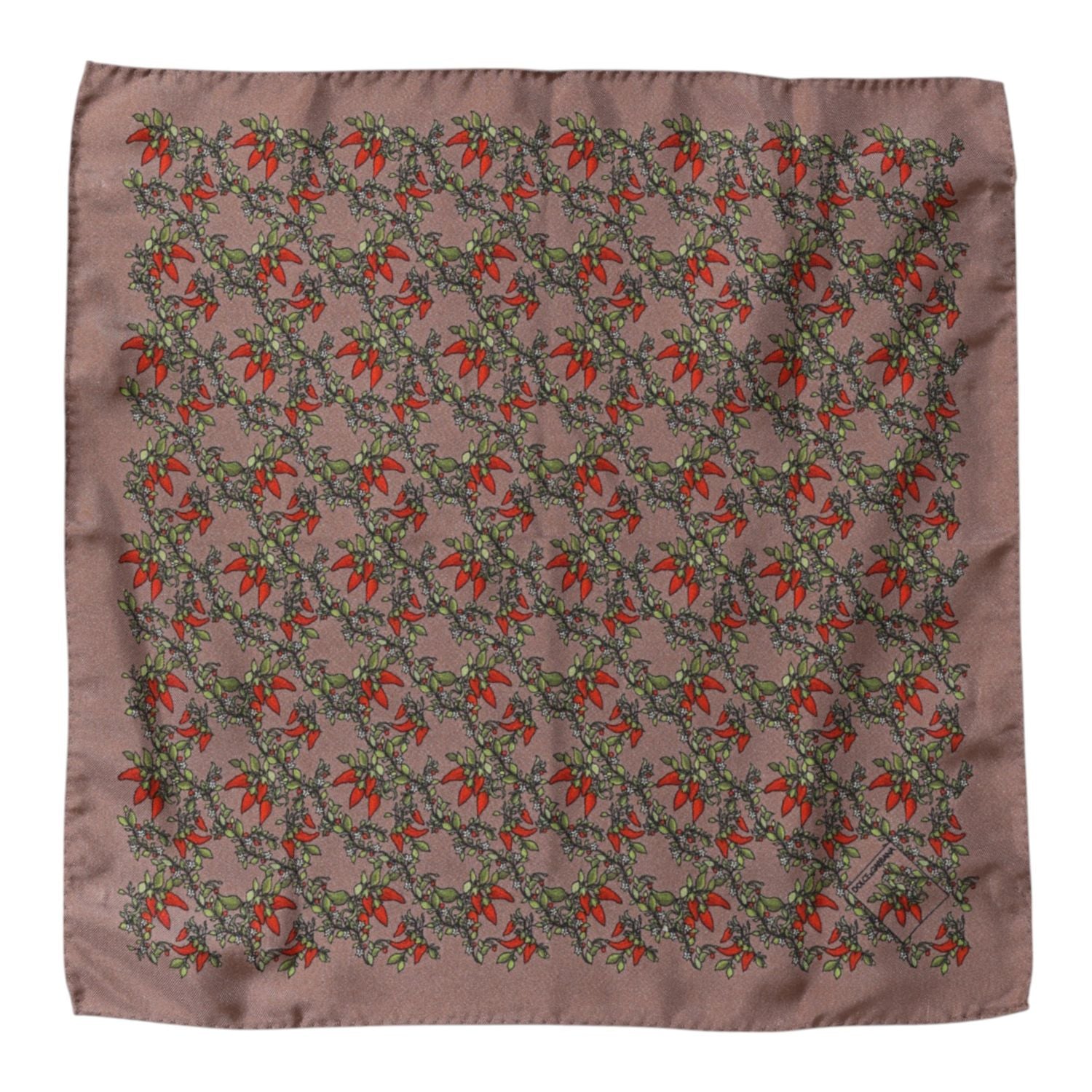 Dolce & Gabbana Brown Chilis Silk Square Men Foulard Scarf
