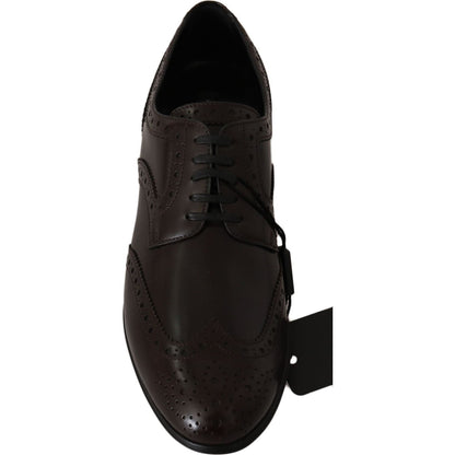 Dolce & Gabbana Brown Leather Broques Oxford Wingtip Shoes