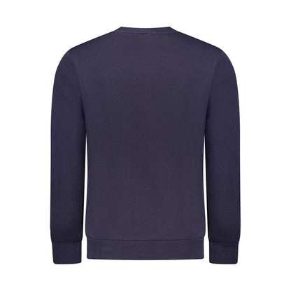 Back view of Rifle Blue Cotton Men Sweater showcasing casual sophistication and comfort in high-quality material, long sleeve design.