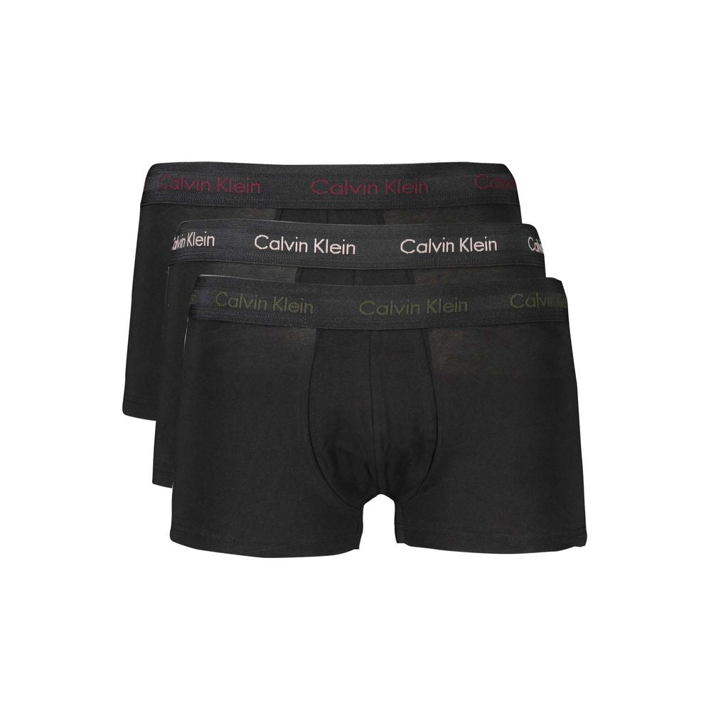 Calvin Klein Black Cotton Underwear, boxer tri-pack with elastic waist, contrast details, logo displayed in different colors.