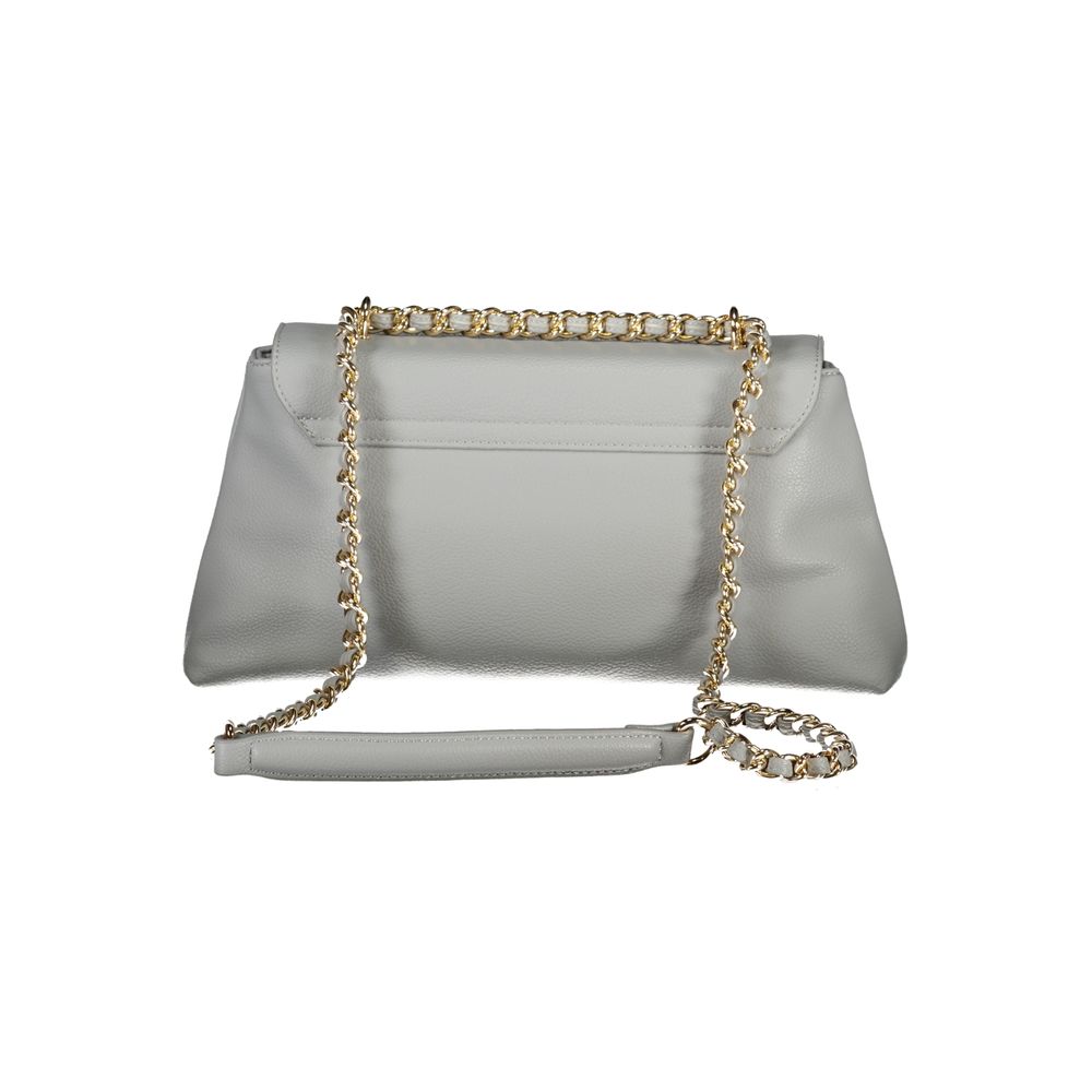 Mario Valentino Gray Polyethylene Handbag with chain shoulder strap, internal pocket, and clip closure, featuring logo