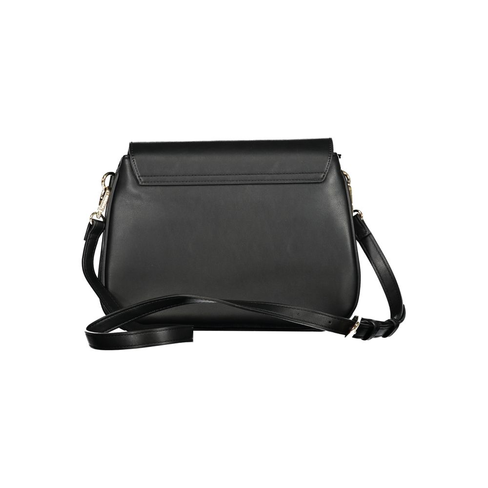 Mario Valentino Black Polyethylene Handbag with adjustable strap, 2 compartments, 2 internal pockets, zip closure, and logo.