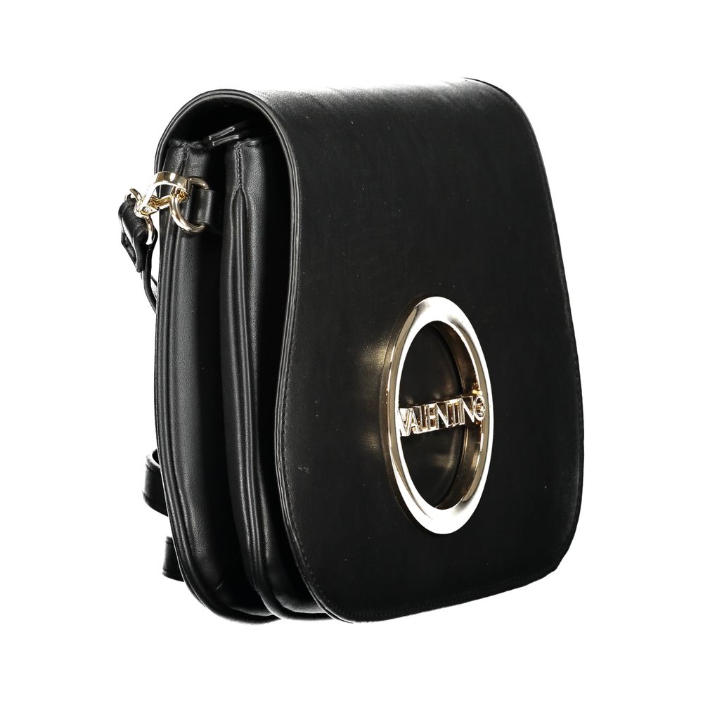 Mario Valentino Black Polyethylene Handbag with adjustable strap and logo, featuring two compartments and internal pockets.