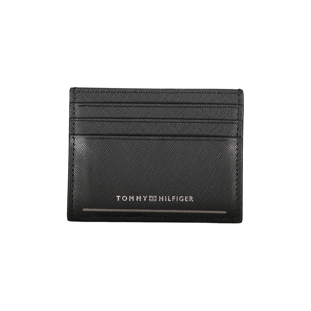 Tommy Hilfiger Black Leather Wallet with card holder, central pocket, and logo in contrasting details.